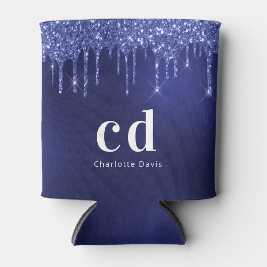 ネイビーブルーグリッターは白モノグラム名を乾燥させる 缶クーラー (正面)