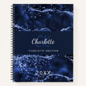 ネイビーブルーグリッターアゲイト大理石モノグラム ノートブック (正面)