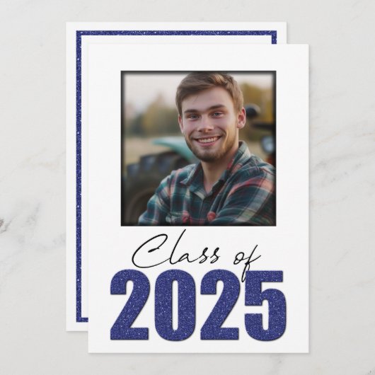 ネイビーブルーグリッタークラス2025写真発表 招待状 (正面/裏面)