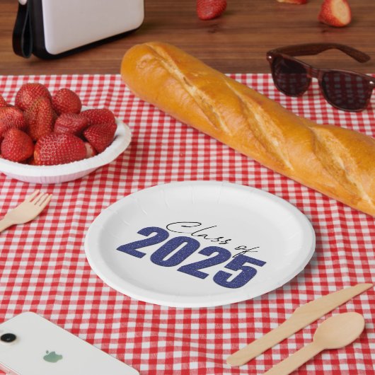 ネイビーブルーグリッタークラス2025 ペーパープレート (ピクニック)