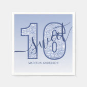 ネイビーブルーグリッタースクリプトスウィート16誕生日 スタンダードカクテルナプキン (正面)