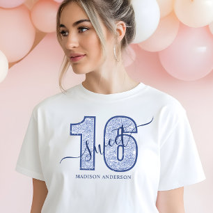 ネイビーブルーグリッタースクリプトスウィート16誕生日 トライブレンドTシャツ