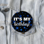 ネイビーブルーグリッタースターズ紙吹雪それが私の誕生日 缶バッジ (インサイチュ)