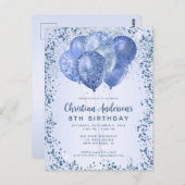 ネイビーブルーグリッタースパークルバルーン子供の誕生日 ポストカード (正面/裏面)