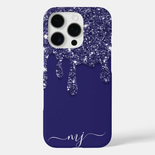 ネイビーブルーグリッタードリップカスタムモノグラム Case-Mate iPhoneケース (裏面)