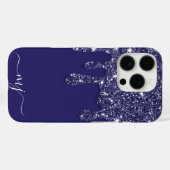 ネイビーブルーグリッタードリップカスタムモノグラム Case-Mate iPhoneケース (裏面 (横))