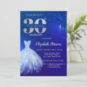 ネイビーブルーグリッタードリップスドレスブルー30th誕生日 招待状 (スタンド正面)
