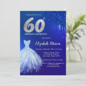 ネイビーブルーグリッタードリップスドレスブルー60th誕生日 招待状 (スタンド正面)