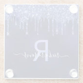 ネイビーブルーグリッタードリップモノグラム名 ガラスコースター (裏面)