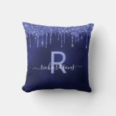ネイビーブルーグリッタードリップモノグラム名 クッション (正面)
