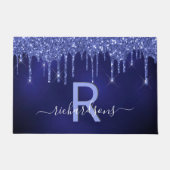 ネイビーブルーグリッタードリップモノグラム ドアマット (正面)