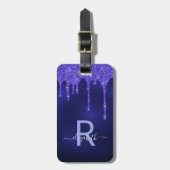 ネイビーブルーグリッタードリップモノグラム ラゲッジタグ (正面縦)