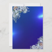 ネイビーブルーグリッタードレス、シックな青の花 招待状 (裏面)