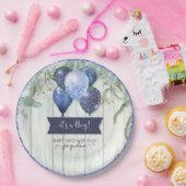 ネイビーブルーグリッターバルーンユーカリプタスベビーシャワー ペーパープレート (パーティー)