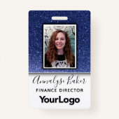 ネイビーブルーグリッタープロフェッショナルRNナース写真名 バッジ (正面)