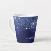 ネイビーブルーグリッターモノグラム名スクリプト カフェラテマグ (左アングル)