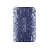 ネイビーブルーグリッター名モノグラムエレガント バスマット (正面縦)