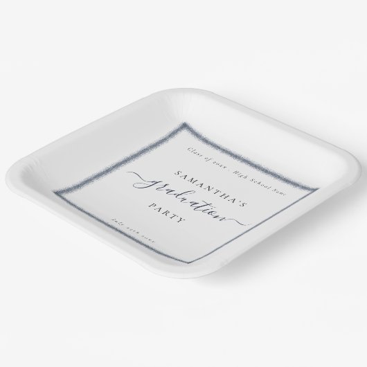 ネイビーブルーグリッター名年度卒業パーティー ペーパープレート (傾斜あり)