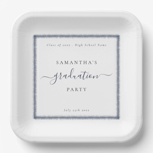 ネイビーブルーグリッター名年度卒業パーティー ペーパープレート (正面)