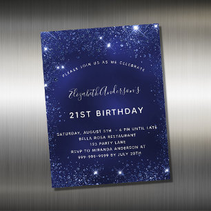 ネイビーブルーグリッター誕生日の招待マグネット
