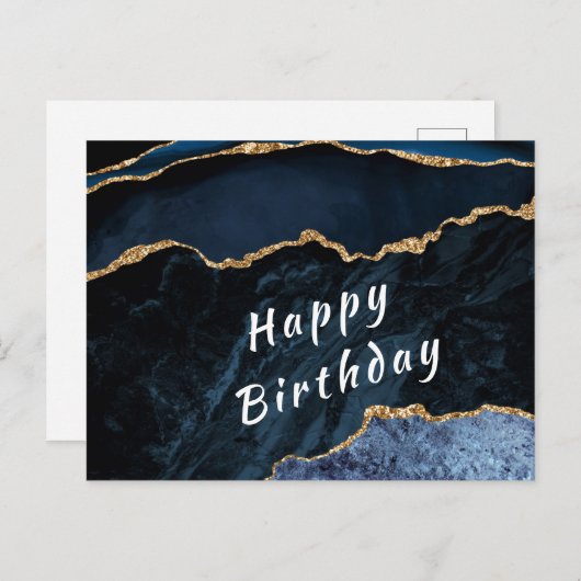 ネイビーブルーグリッター誕生日カード ポストカード (正面/裏面)