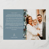 ネイビーブルーグリーナリーヴィンテージクリスマスツー写真 箔シーズンカード (裏面)