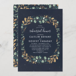 ネイビーブルーグリーンと金ゴールドグリーンリハーサルディナー 招待状