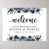 ネイビーブルーグリーンのエンゲージメントパーティーウェルカム ポスター (正面)