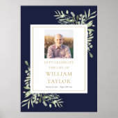 ネイビーブルーグリーンの写真による人生のお祝い看板 ポスター (正面)