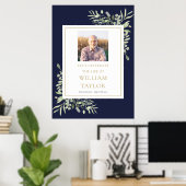 ネイビーブルーグリーンの写真による人生のお祝い看板 ポスター (ホームオフィス)