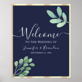 ネイビーブルーグリーンの結婚式ウェルカム ポスター (正面)