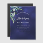 ネイビーブルーグリーンの贅沢な誕生日 マグネット招待状 (正面/裏面)
