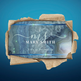 ネイビーブルーグリーンアゲートジオードヘアメイクサロン 名刺