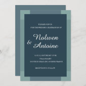 ネイビーブルーグリーンエレガントモダン結婚ターコイズ 招待状 (正面/裏面)