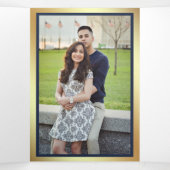 ネイビーブルーグリーンサクキュレントリース結婚写真 三つ折り招待状 (内部中)