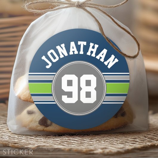 ネイビーブルーグリーンスポーツジャージストライプーの名前番号 ラウンドシール