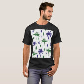 ネイビーブルーグリーンパームパターン Tシャツ (正面フル)