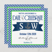 ネイビーブルーグリーンホワイト航海の結婚式招待状 招待状 (正面/裏面)