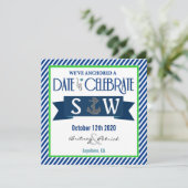 ネイビーブルーグリーンホワイト航海の結婚式招待状 招待状 (スタンド正面)