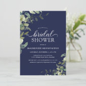 ネイビーブルーグリーンリーボタニカルブライダルシャワー 招待状 (スタンド正面)