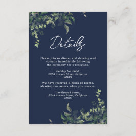 ネイビーブルーグリーンリー植物水色結婚ズ エンクロージャーカード