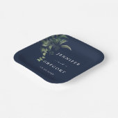 ネイビーブルーグリーンリー植物水色結婚ズ ペーパープレート (傾斜あり)