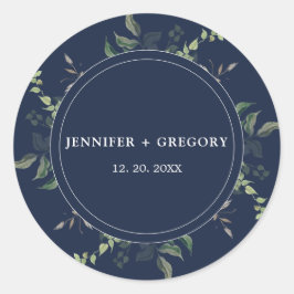 ネイビーブルーグリーンリー植物水色結婚ズ ラウンドシール
