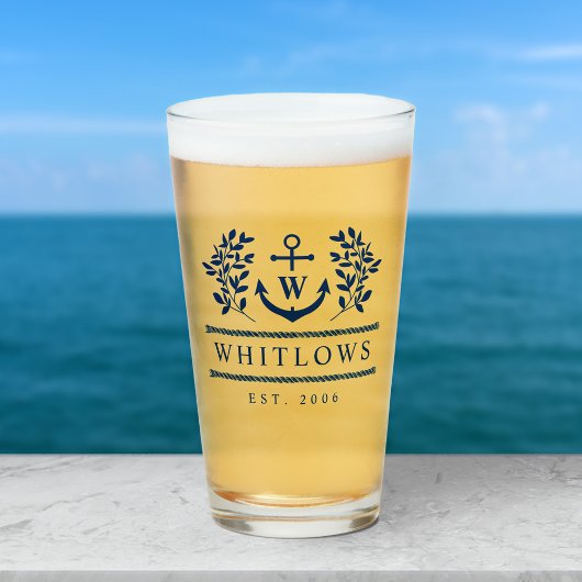 ネイビーブルーグリーンリー航海のモノグラムレイクハウス タンブラーグラス