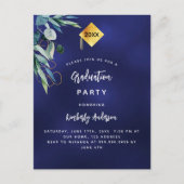 ネイビーブルーグリーンリー2025卒業パーティー インビテーションポストカード (正面)