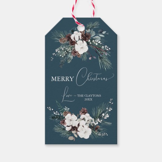 ネイビーブルーグリーンヴィンテージメリークリスマス ギフトタグ (正面)