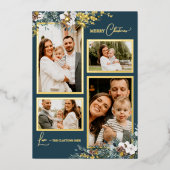 ネイビーブルーグリーンヴィンテージ4枚フォトコラージュ 箔シーズンカード (正面)