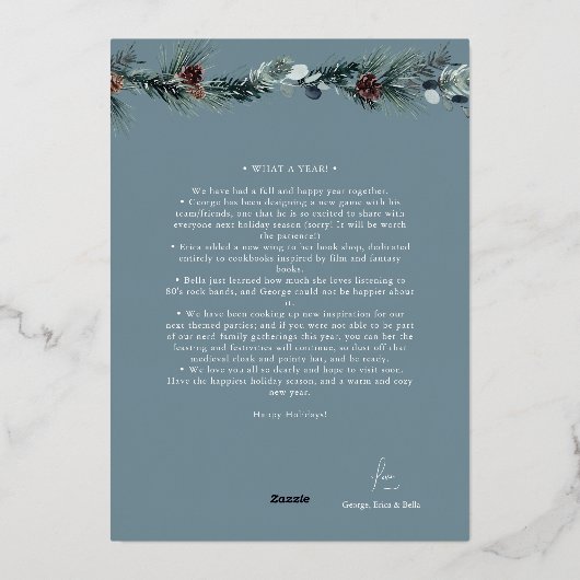 ネイビーブルーグリーンヴィンテージ4枚フォトコラージュ 箔シーズンカード (裏面)