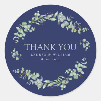 ネイビーブルーグリーン結婚グリーンGreenery Thank You ラウンドシール