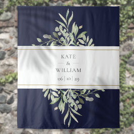 ネイビーブルーグリーン結婚リーの写真ブース背景 タペストリー